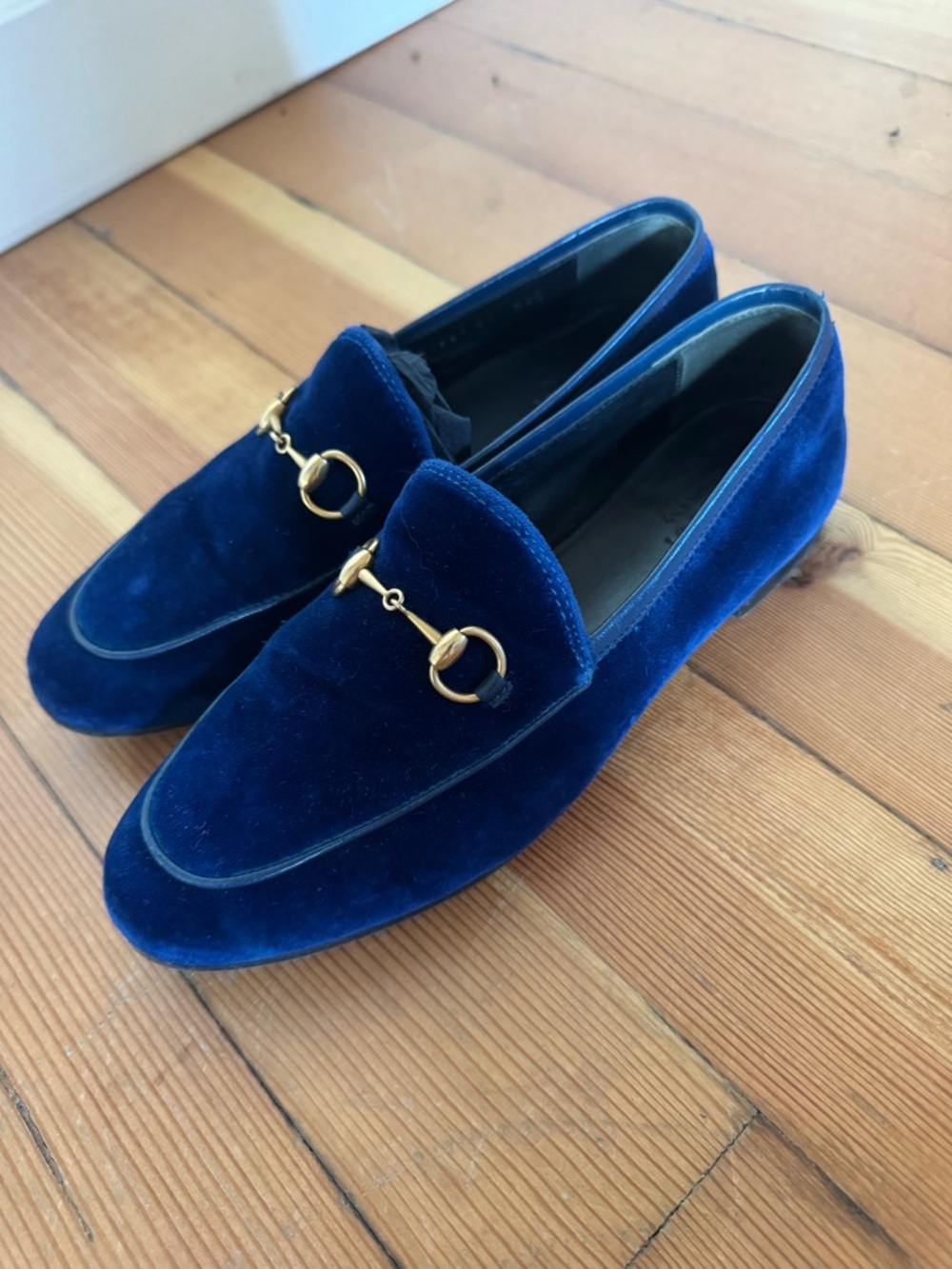 Gucci Velvet Horsebit Loafers in Deep Blue